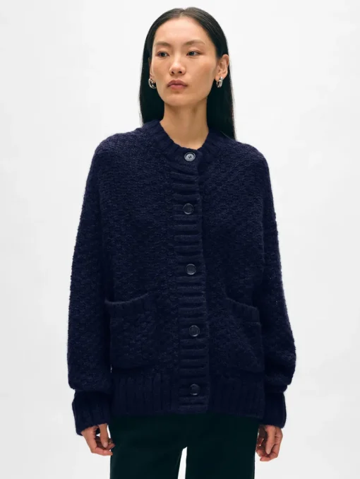 Discount White + Warren alpaca blend cardigan Navy