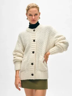 Clearance White + Warren alpaca blend cardigan Ivory
