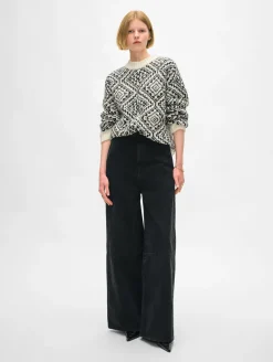 Online White + Warren alpaca blend nordic crewneck Ivory/black