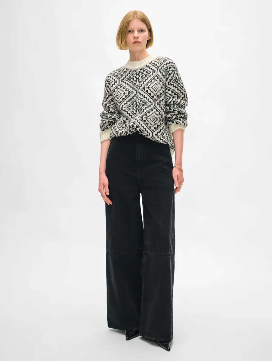 Online White + Warren alpaca blend nordic crewneck Ivory/black