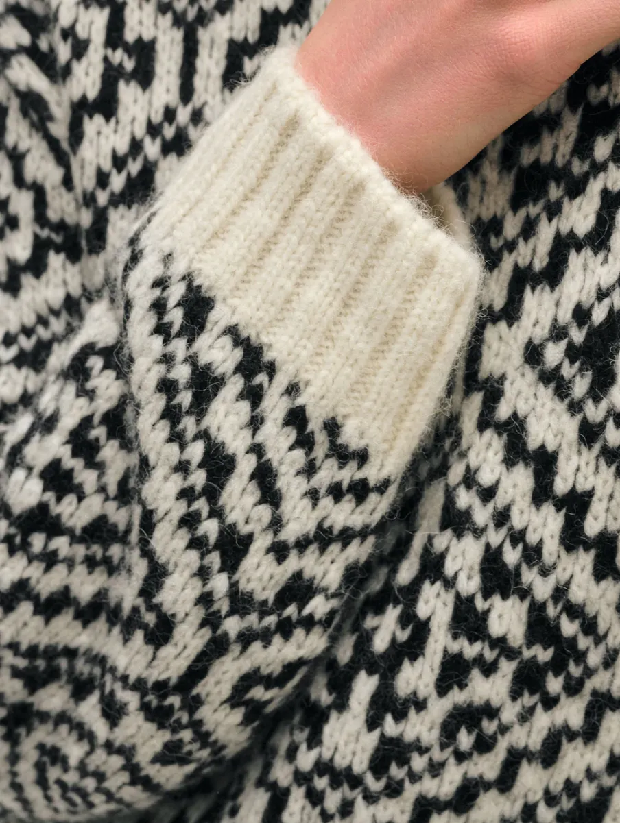 Online White + Warren alpaca blend nordic crewneck Ivory/black