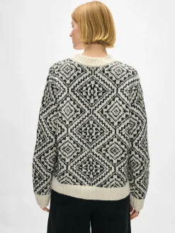 Online White + Warren alpaca blend nordic crewneck Ivory/black