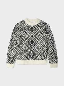 Online White + Warren alpaca blend nordic crewneck Ivory/black