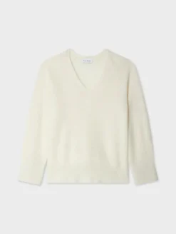 Fashion White + Warren brushed cashmere easy v neck Ivory