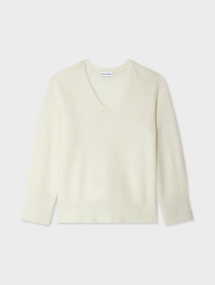 Fashion White + Warren brushed cashmere easy v neck Ivory