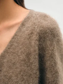 Clearance White + Warren brushed cashmere easy v neck Taupe