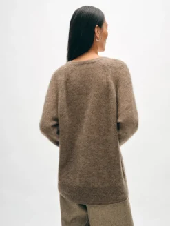 Clearance White + Warren brushed cashmere easy v neck Taupe