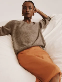 Clearance White + Warren brushed cashmere easy v neck Taupe