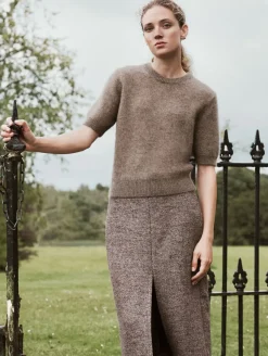 Best White + Warren brushed cashmere tee Taupe