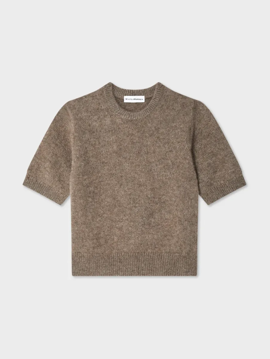 Clearance White + Warren brushed cashmere tee Taupe