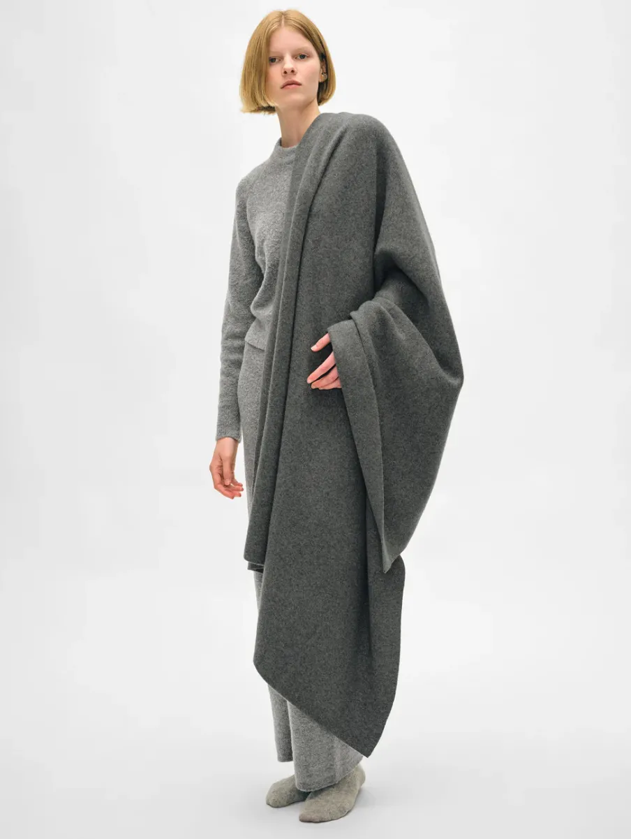 Outlet White + Warren cashmere blanket GraphiteHeather