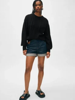 Outlet White + Warren cashmere blouson sleeve crewneck Black