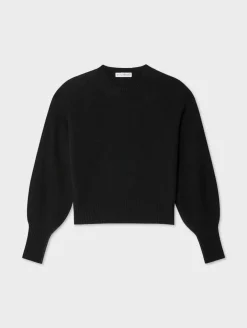 Outlet White + Warren cashmere blouson sleeve crewneck Black