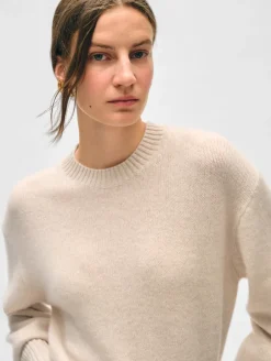 Clearance White + Warren cashmere blouson sleeve crewneck NaturalHeather