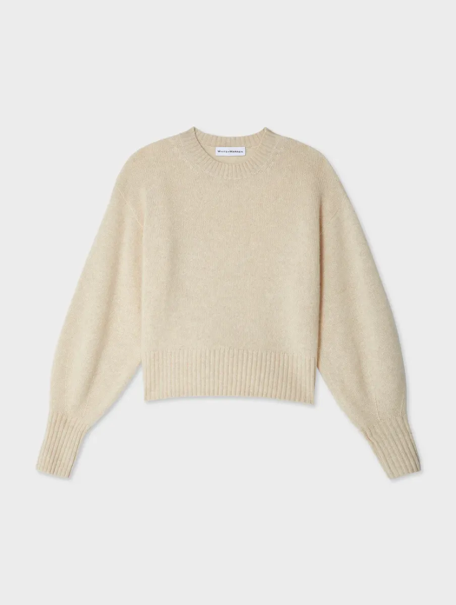 Clearance White + Warren cashmere blouson sleeve crewneck NaturalHeather