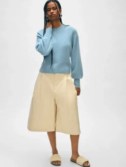 Sale White + Warren cashmere blouson sleeve crewneck SlateBlue