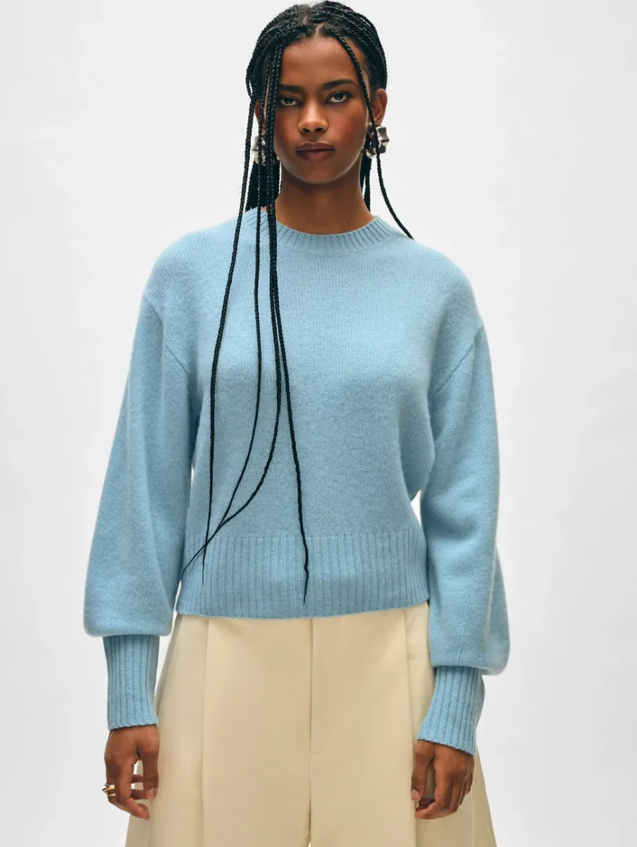 Sale White + Warren cashmere blouson sleeve crewneck SlateBlue