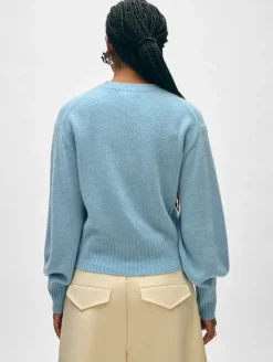 Sale White + Warren cashmere blouson sleeve crewneck SlateBlue