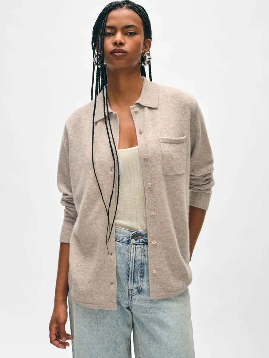Best White + Warren cashmere button down shirt SandWispHeather
