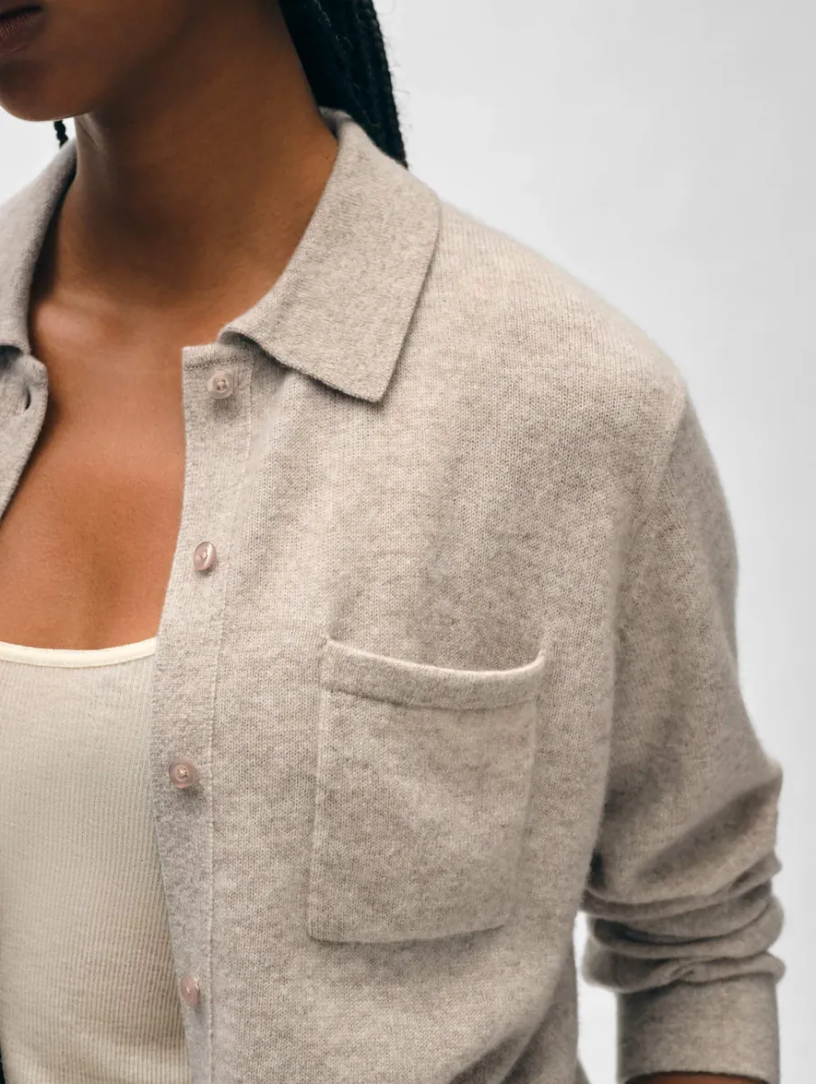 Best White + Warren cashmere button down shirt SandWispHeather