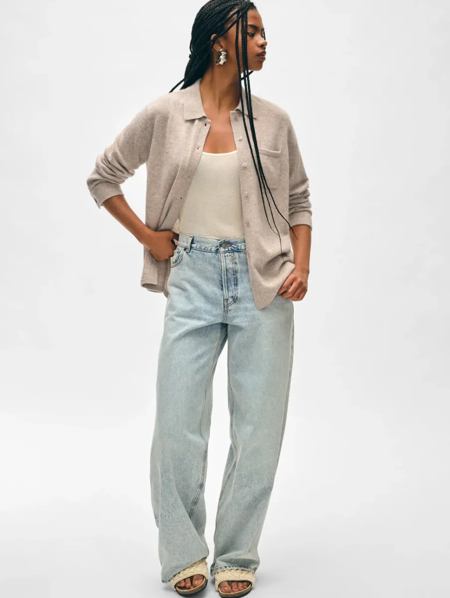 Best White + Warren cashmere button down shirt SandWispHeather