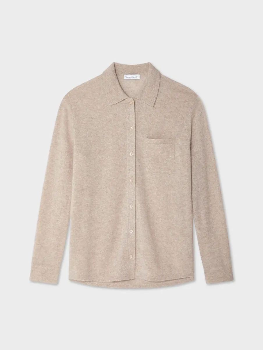 New White + Warren cashmere button down shirt SandWispHeather