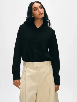 Online White + Warren cashmere button down shirt Black