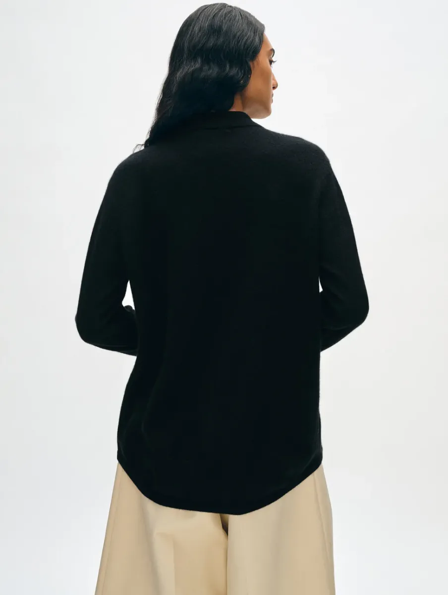 Online White + Warren cashmere button down shirt Black
