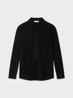 Online White + Warren cashmere button down shirt Black