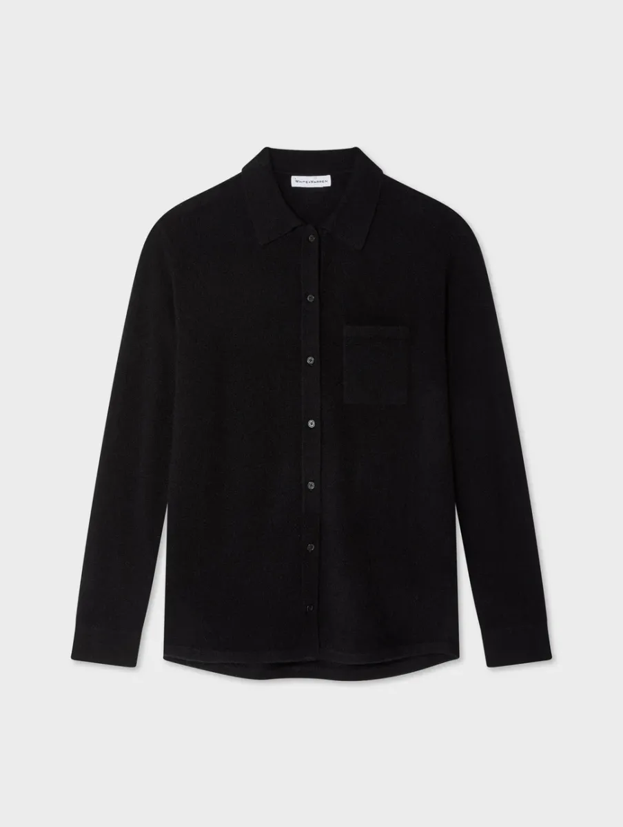 Online White + Warren cashmere button down shirt Black