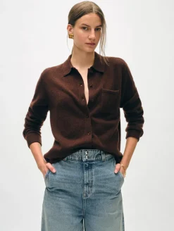 Best White + Warren cashmere button down shirt Espresso