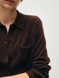 Best White + Warren cashmere button down shirt Espresso