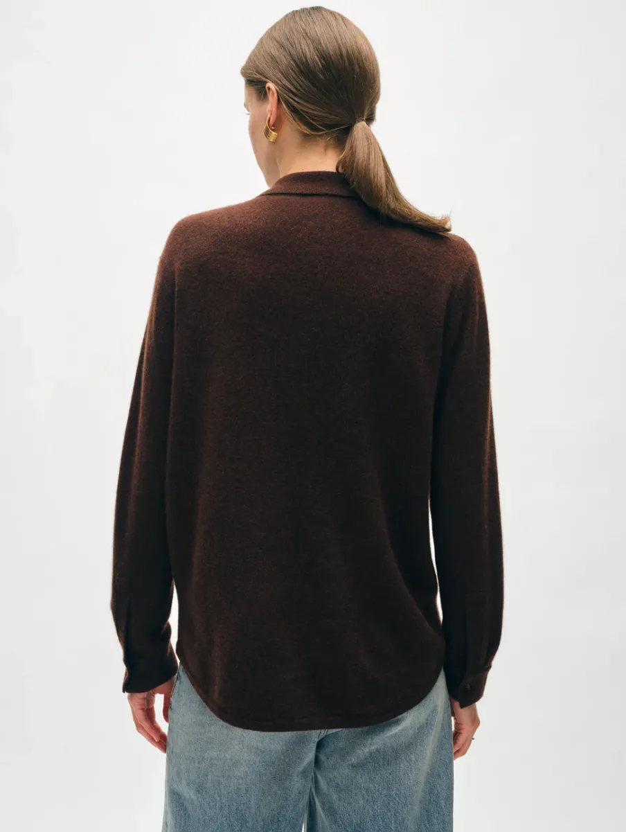 Best White + Warren cashmere button down shirt Espresso