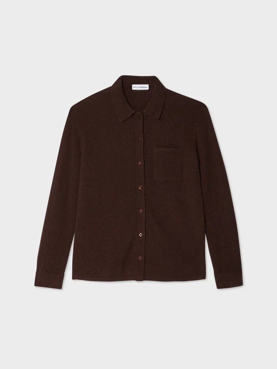Best White + Warren cashmere button down shirt Espresso