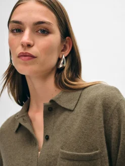 Online White + Warren cashmere button down shirt Loden