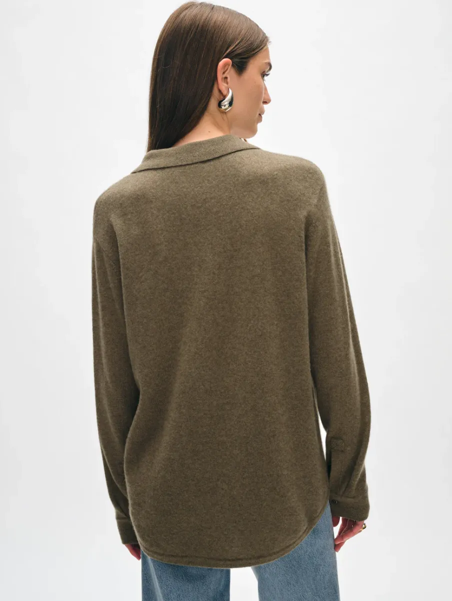 Online White + Warren cashmere button down shirt Loden
