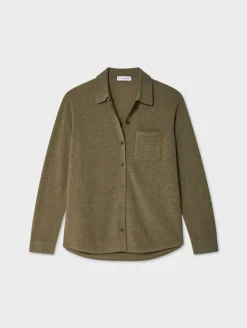 Online White + Warren cashmere button down shirt Loden