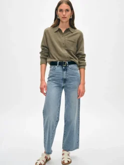 Discount White + Warren cashmere button down shirt Loden