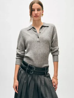 Best White + Warren cashmere button polo GreyHeather