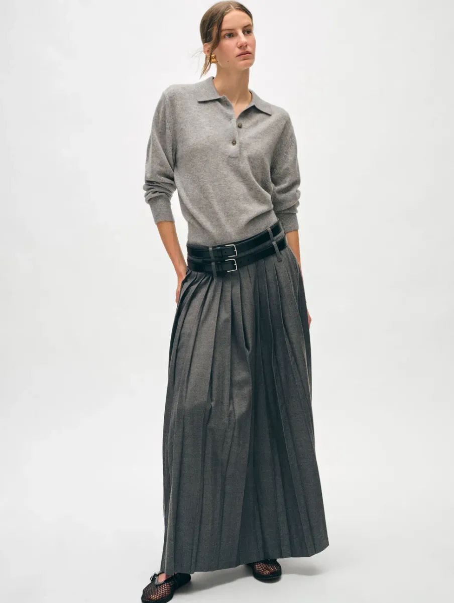 Best White + Warren cashmere button polo GreyHeather
