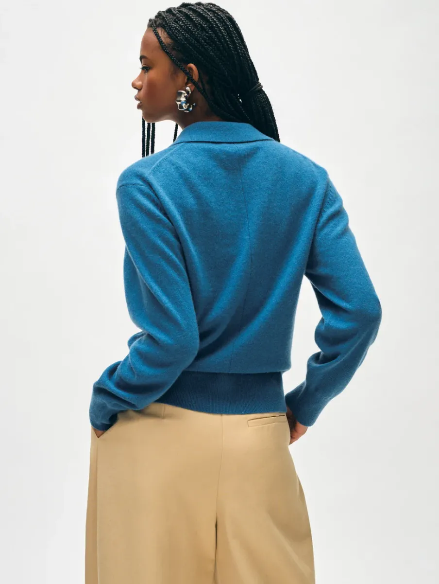 Fashion White + Warren cashmere button polo BlueJean