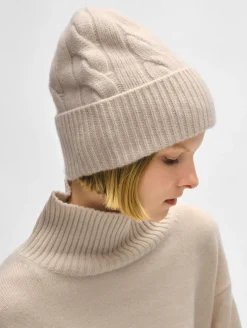 Sale White + Warren cashmere cable beanie NaturalHeather