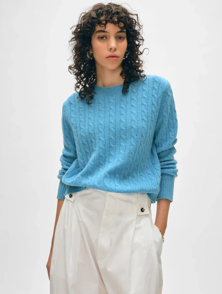 Fashion White + Warren cashmere cable crewneck MediterraneanHeather