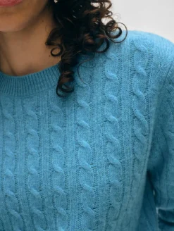 Fashion White + Warren cashmere cable crewneck MediterraneanHeather