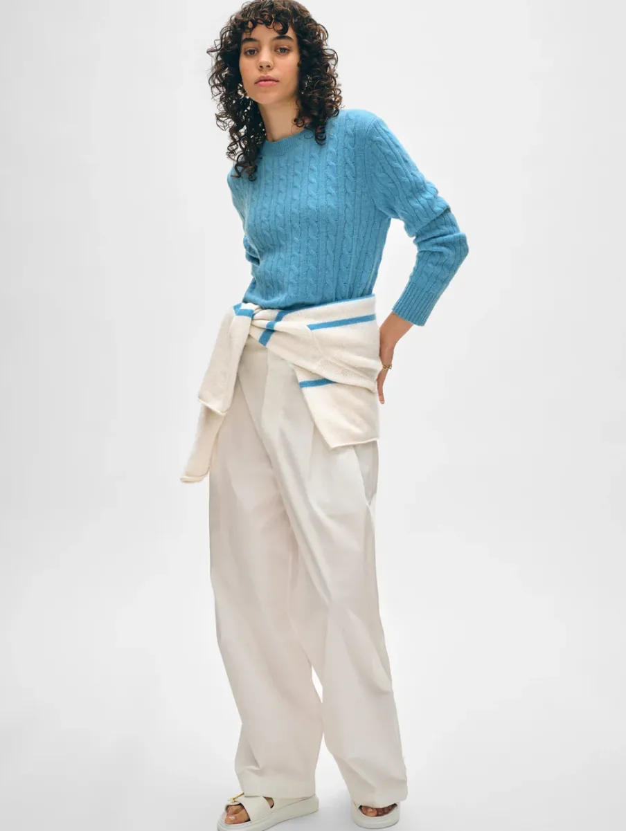 Fashion White + Warren cashmere cable crewneck MediterraneanHeather