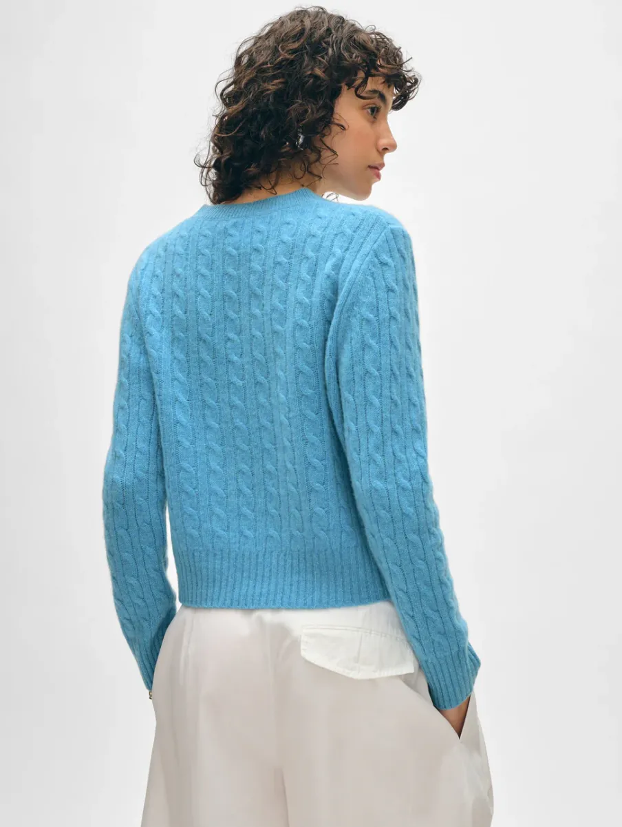 Fashion White + Warren cashmere cable crewneck MediterraneanHeather