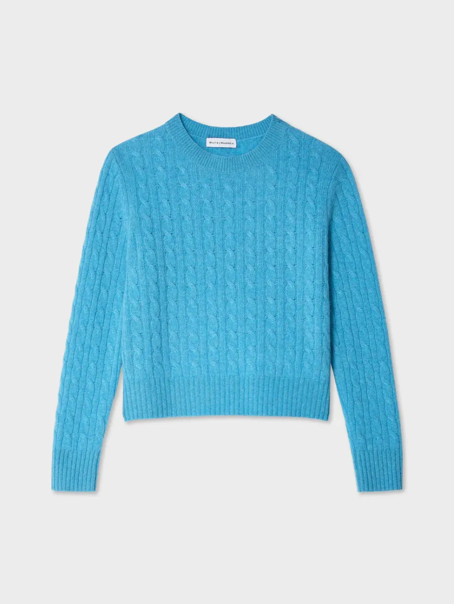 Fashion White + Warren cashmere cable crewneck MediterraneanHeather