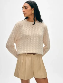 Outlet White + Warren cashmere cable crewneck NaturalHeather