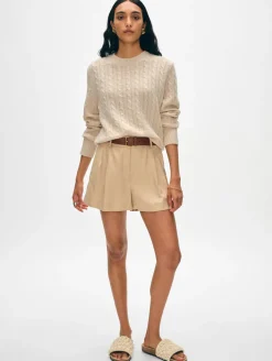Outlet White + Warren cashmere cable crewneck NaturalHeather