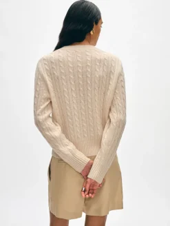 Outlet White + Warren cashmere cable crewneck NaturalHeather